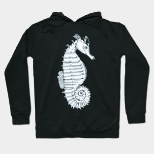 Pencil Sketch of a Seahorse on Natural Green Hoodie